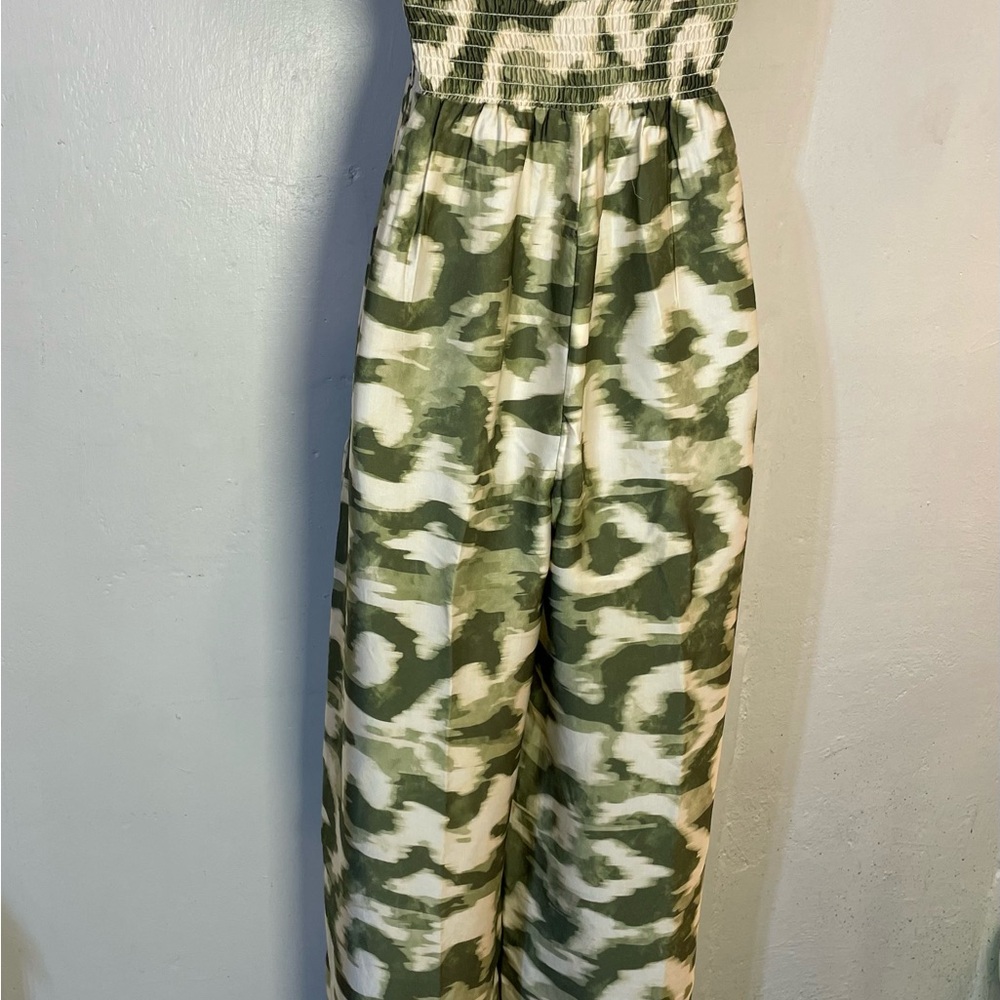 #0194-Made in Italy Green and Cream Strapless Jumpsuit - Picture 4 of 6